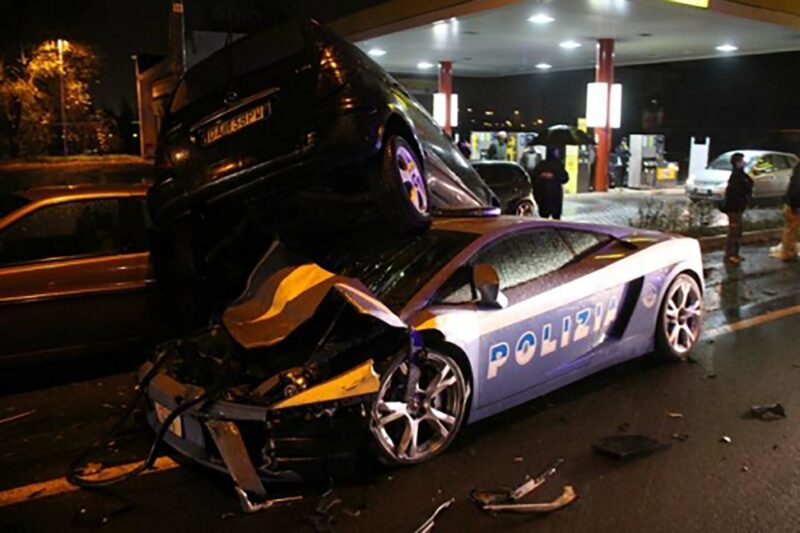 Crashed Lamborghini police car