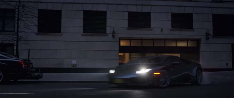 Lamborghini Huracan speeding of out Stephen Strange's condo parking garage in the film: Dr. Strange.