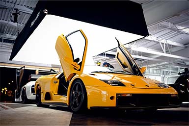 Yellow Lamborghini Diablo at a car show.
