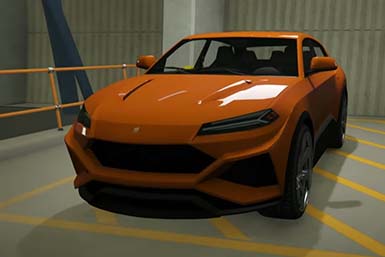 Orange Pegassi Toros in GTA in a parking garage.