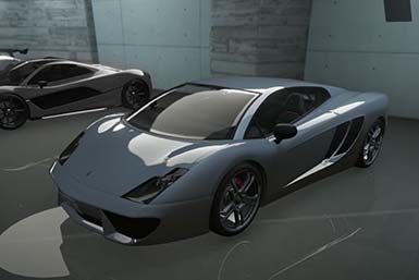 Pegassi Vacca in grey inside a fancy parking garage in Grand Theft Auto.