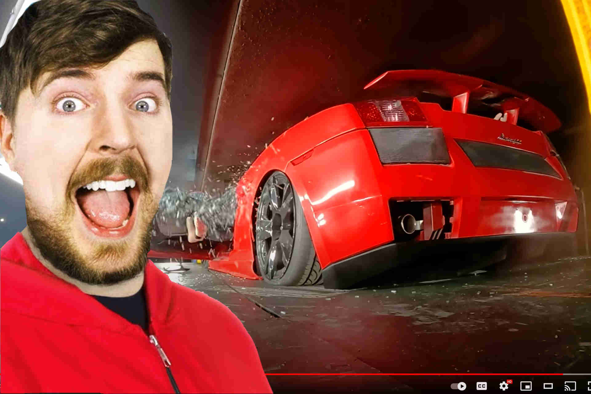 MrBeast crushing a Lamborghini