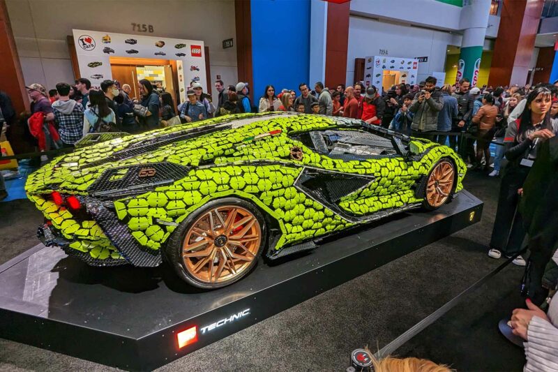 Lego Lamborghini Sian at an autoshow.