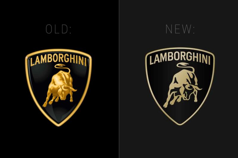 Old Lamborghini logo versus new Lamborghini logo. Side by side comparison.