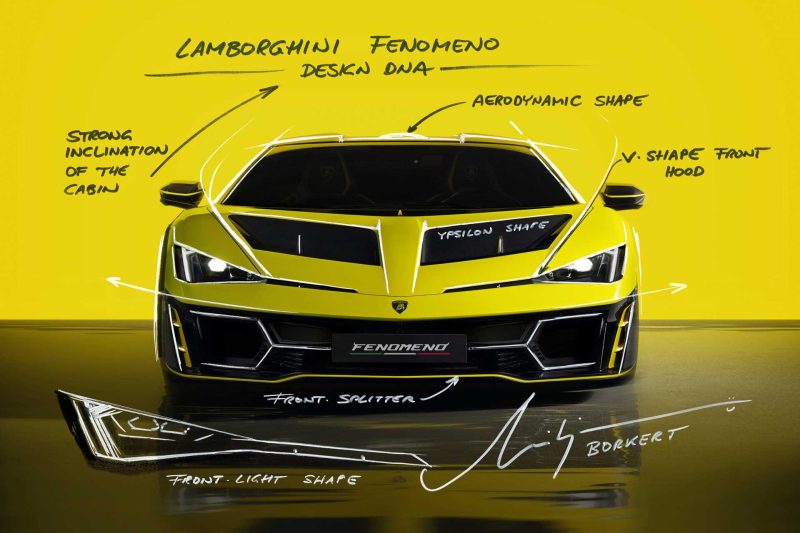 Design sketch of the Lamborghini Femoneno by Mitja Borkert showing the front end.
